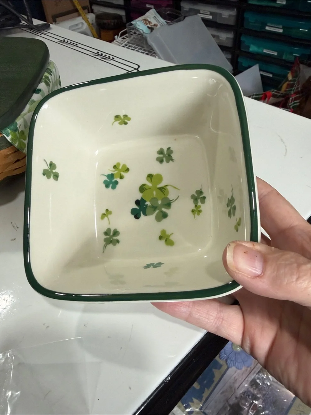 Longaberger 2006 Lucky Twist Basket Set with Ceramic Shamrock Dish